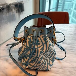 Fendi Blue Patterned Bucket Bag